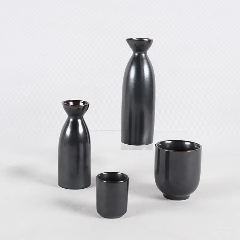 Hot bán gốm Sake chai đặt cốc trà đen kim loại men phong cách Nhật Bản