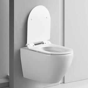 <span class=keywords><strong>WC</strong></span> suspendu mural moderne en céramique avec <span class=keywords><strong>réservoir</strong></span> encastré et cuvette de toilette intégrée - Product Image 4