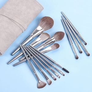 Private Label Luxury High Quality 14-Piece Silver Makeup Brush Set for Face Eye Concealer Foundation Synthetic <strong>Fibre</strong> Wood Handle - Product Image 5