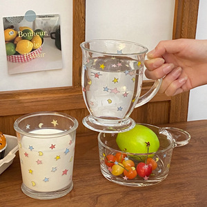 Colorful Star-Shaped Glass Cups INS Style High Appearance Level <b>Large</b> Capacity Girlish Touch. for Breakfast Cups Bowls Salads - Product Image 2