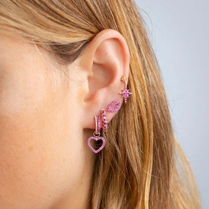 LOZRUNVE 925 Plata Doble Fila Cubic Zirconia Arco Iris Zafiro Huggie Aro Pendiente Chapado En Oro - Product Image 4