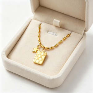Collier en acier inoxydable plaqué or 18 carats pour femmes, tendance INS, pendentif en forme de barre d'or, visage souriant, coquille, bijoux - Product Image 4