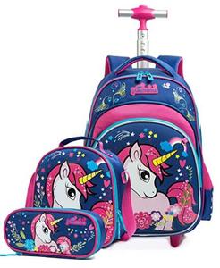 Mochila De Rodinha Infantil 3-teiliges Schulrad-Set mit Lunchbox Kinder reisegepäck SchooTrolley-Tasche Rucksack mit Rädern - Product Image 1
