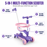 Trottinette pliable 4-en-1 pour enfants avec siège, poignée de poussée, roulements ABEC-7, roues lumineuses en PU, cadre en aluminium, PP, PA, ABS, TPR, mignonne et légère