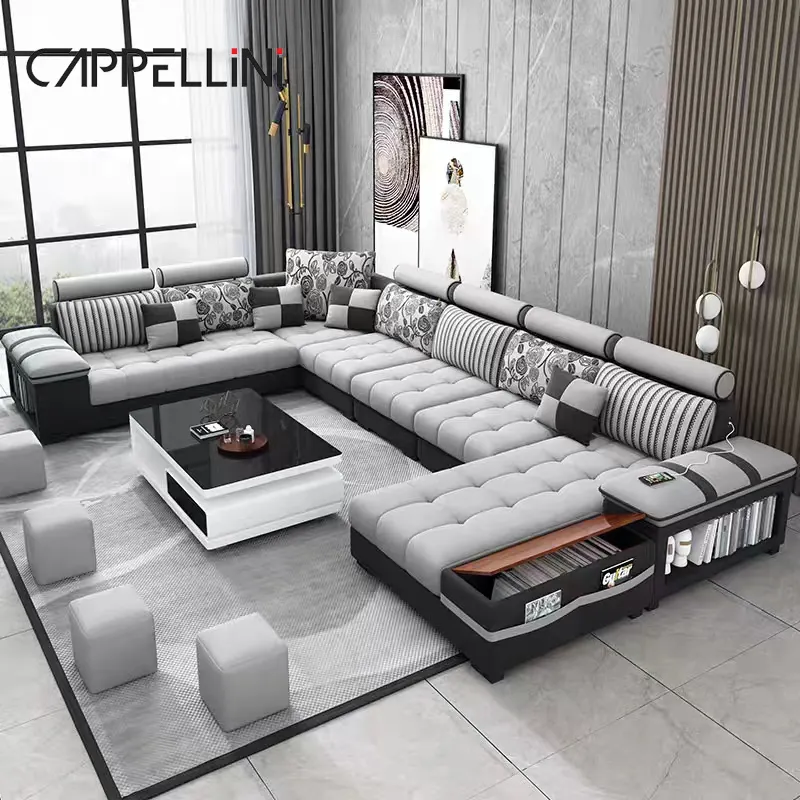 Set Sofa Modular sudut rumah desain Modern Sofa kain kulit mewah furnitur 7 tempat duduk Sofa bagian ruang tamu bentuk L