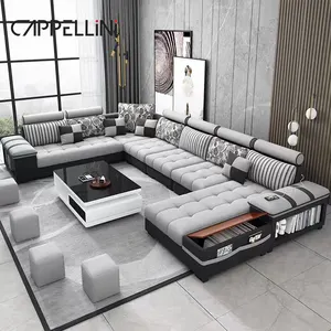 Thiết kế hiện đại nhà góc Modular sofa Set đồ nội thất sang trọng da vải ghế 7 chỗ ngồi L hình dạng phòng khách cắt sofa