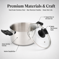 Ensemble de 9 casseroles et poêles en acier inoxydable avec couvercles en verre, compatibles induction, gaz et vitrocéramique