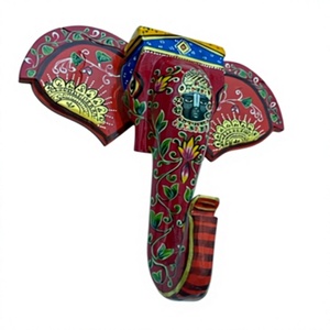 Handcrafted Wooden <b>Elephant</b> Head Art Deco Wall Sculpture (Vertical Design Traditional Indian Art)-Wedding Birthday Diwali - Product Image 1