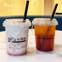 Gobelets jetables Jsharp de 24 oz et 32 oz pour boissons à emporter, gobelets en plastique PP transparent pour bubble tea, boba, thé aux fruits, avec poignée et couvercle