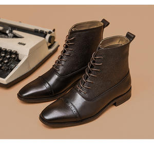 Botas de Tobillo de Piel de Becerro de Primera Calidad para Hombre, Botas Formales de Negocios, Estilo Brogue Italiano, Zapatos con Punta Cuadrada de Fábrica - Product Image 6