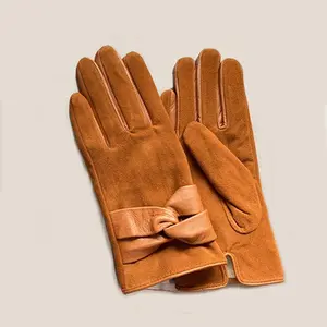 Suede Leather Gloves Outdoor Keep Warm Fashion Pink Leather Gloves Women