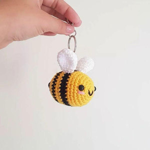 Handmade Knitting Crochet Bee Keyrings Bee Charms Crochet Bee Keychain Yellow Black Stripes White Wings Round Animal <b>Key</b> <b>Ring</b> - Product Image 1