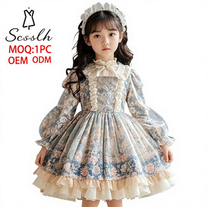 Vestido <span class=keywords><strong>de</strong></span> Princesa Lolita Floral para Niñas, Otoño/Invierno, Manga Larga, Vestido <span class=keywords><strong>de</strong></span> Cumpleaños para Bebé, Falda Abullonada Moderna, Poliéster Terry, D2696 - Product Image 1