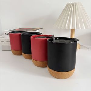 Venta de Fábrica: Taza de Cerámica Brillante de 400ml y 500ml con Tapa de Plástico Negra Ecológica y Bandeja de Corcho para el Hogar, Cerveza, Leche, Regalos Modernos, Sublimación - Product Image 1