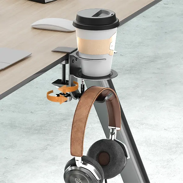 Aluminum Headphone Hanger With Cup Holder Headphone Holder 360 degrees Multi-Function Headset Stand