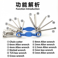 JOHORSE Herramienta Multiusos para Bicicleta 11 en 1, de Metal Colorido, para Bicicletas de Montaña y Carretera, con Rompecadenas Curvo, Plegable y Portátil, Juego de Mantenimiento