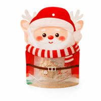 Sac d'emballage personnalisé en gros pour Noël, motif Père Noël découpé, pochette à fermeture éclair avec fenêtre transparente, pour bonbons, biscuits et cadeaux