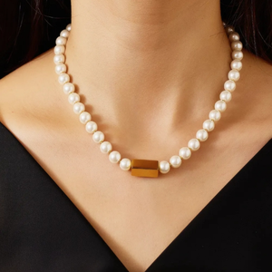 Luxe Haute Qualité Perle D'eau Douce Petit Cube 18k Plaqué <span class=keywords><strong>Or</strong></span> En Acier Inoxydable Pendentif Femmes Mode Bijoux Colliers - Product Image 1