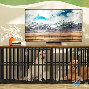 Table de <span class=keywords><strong>cage</strong></span> pour chien à motif solide Maison pour chien en bois noir personnalisé avec séparateur respirant 4 portes pour chiens d'intérieur de grande et moyenne taille - Product Image 1