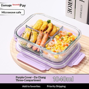 กล่องอาหารกลางวันแก้วแบบแบ่งช่องขายดี กล่องเก็บอาหารแก้ว ดีไซน์ 2 ช่อง และ 3 ช่อง ป้องกันการรั่วซึม - Product Image 5