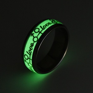 Glow in the Dark <b>Black</b> Trendy Fashion Male Female Jewelry <b>Mens</b> Stainless Steel Luminous <b>Rings</b> - Product Image 2