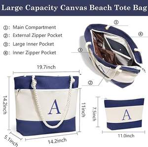 Bolsa de Playa de Lona Personalizada con Iniciales y Logotipo, Regalos de Cumpleaños, Bolsa de Mano con Bolsa de Maquillaje - Product Image 4