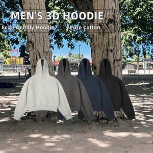 Produttori di abbigliamento autunno e inverno Pullover tinta unita semplice 400g cotone 100% felpa con cappuccio corta manica lunga da uomo; - Product Image 2