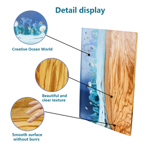 Planche à découper décorative double face carrée en bois d'olivier, fabriquée à la main, planche à découper en résine époxy naturelle océanique - Product Image 6