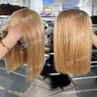 Perruques courtes blondes lisses en cheveux humains, coupe bob, avec dentelle transparente 13x4, cheveux vietnamiens bruts alignés sur les cuticules