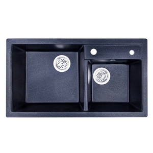 Évier de cuisine en quartz double bac noir mat à encastrer SYS8246 - Product Image 1