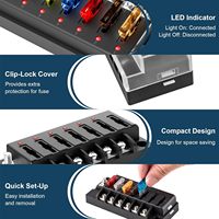 Boîte à fusibles marine étanche 12V/24V à 6 circuits avec indicateur LED, bloc de fusibles à lame ATO 150A max pour voiture, bateau, camping-car, camion 12V/24V