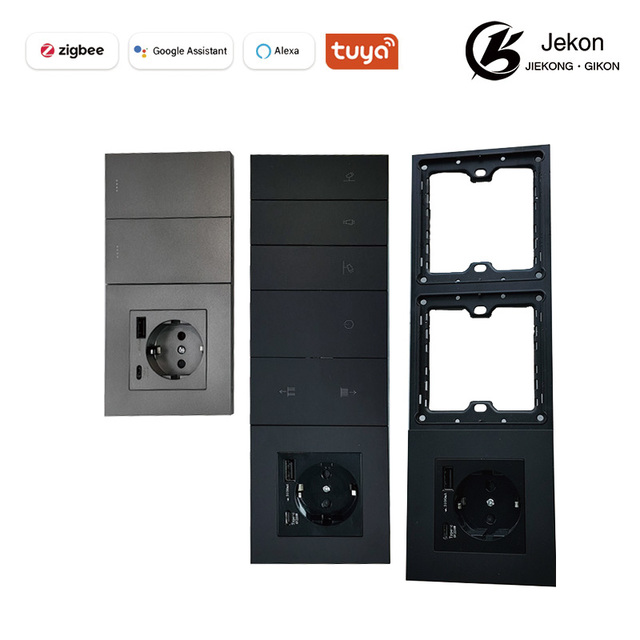 Tuya Zigbee 3.0 3-Gang Smart Wall Switch with EU Schuko Socket & USB Type-A/C, 16A Smart Home Outlet Works with Alexa