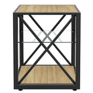 Modern <b>End</b> <b>Table</b> Set of 2 Tempered Glass Wood Top Industrial Style Side <b>Table</b> for Bedroom Living Room - Product Image 5