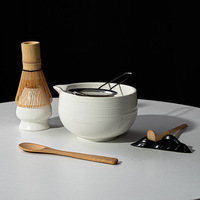 Ensemble de thé matcha de style japonais de première qualité, écologique et durable, avec bol en céramique à motif uni, bec verseur, support pour 100 bonsaïs et fouet.