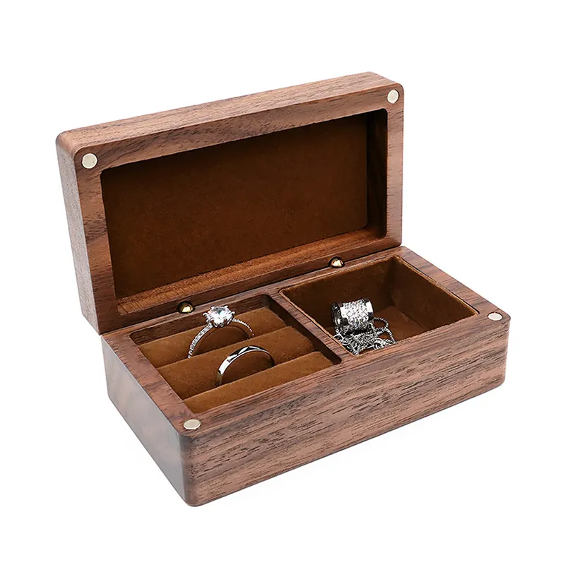 Valentine's Day Small Gift Package Box Luxury Ring Earring Packaging Case Wedding jewelry Wood Neakclace Storage Box with Mirror