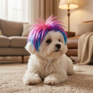 Peluca de disfraz HLC para perros pequeños y medianos, accesorio para gatos, ideal para Navidad y Halloween, accesorio para fotos, peluca rubia con cola alta para mascotas - Product Image 3
