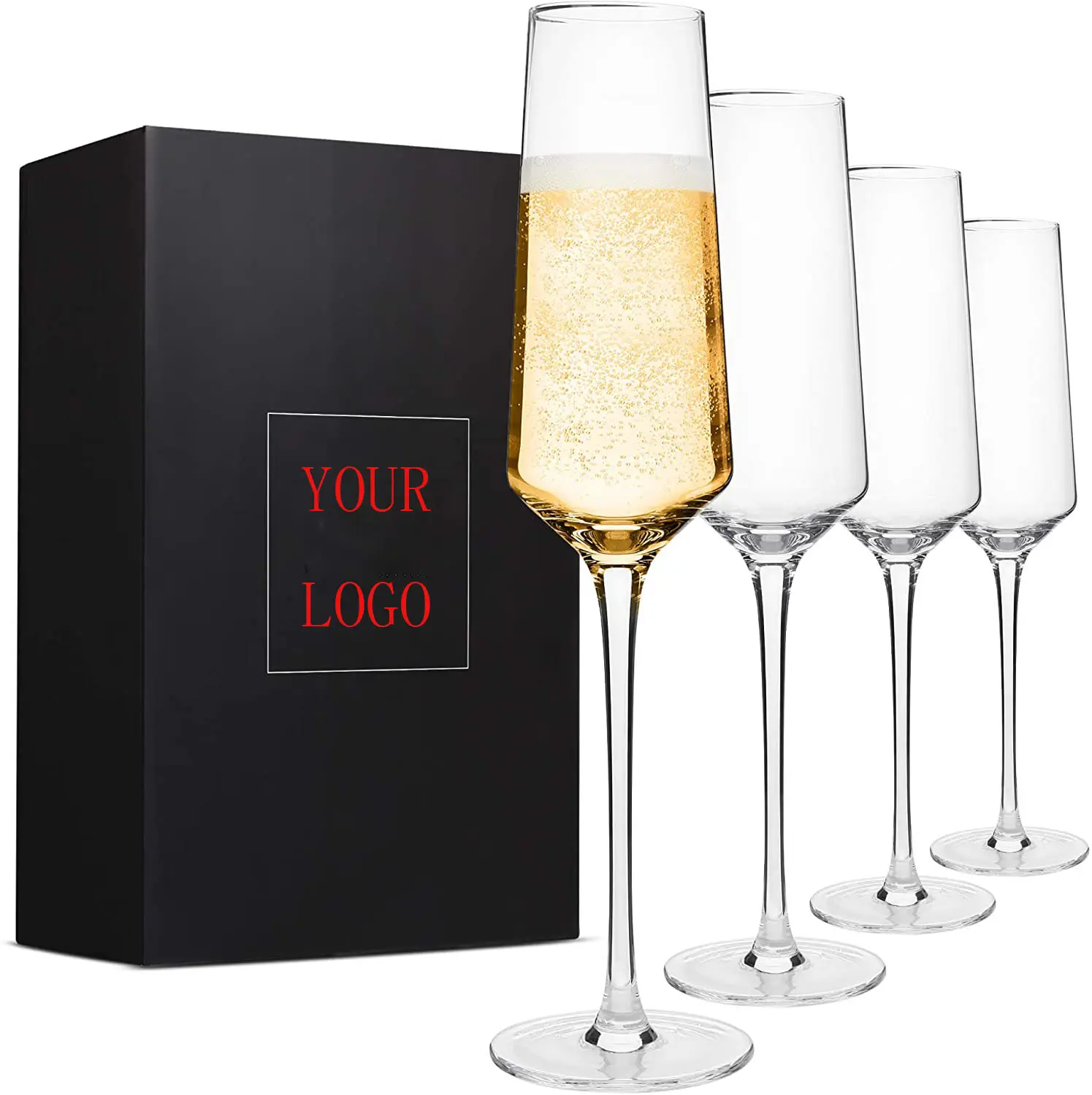 Amazon Hot Sale Classic Champagne Glasses Hand Blown Crystal Champagne flutes 4 Piece Elegant Wine Glasses Wedding Anniversary