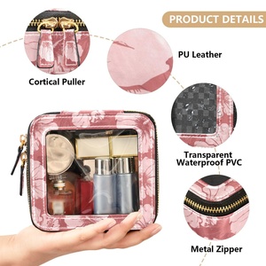 Vintage Hawaii Hibiscus Design Travel PU Leather Double Zip Jewelry Case Cosmetic Pouch Ladies <b>Makeup</b> <b>Box</b> with Clear Window - Product Image 5