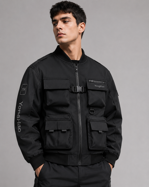 Custom Techwear Utility Jacket Men's Zip up Multi Pocket Tactical Bomber Jacket Casual Streetwear Supplier