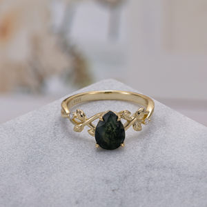 Cincin Fashion Moyu Jewelry untuk Wanita, Perhiasan Perak <span class=keywords><strong>Sterling</strong></span> 925 dengan Setting Potongan Elips Moss, Cincin Mewah - Product Image 3