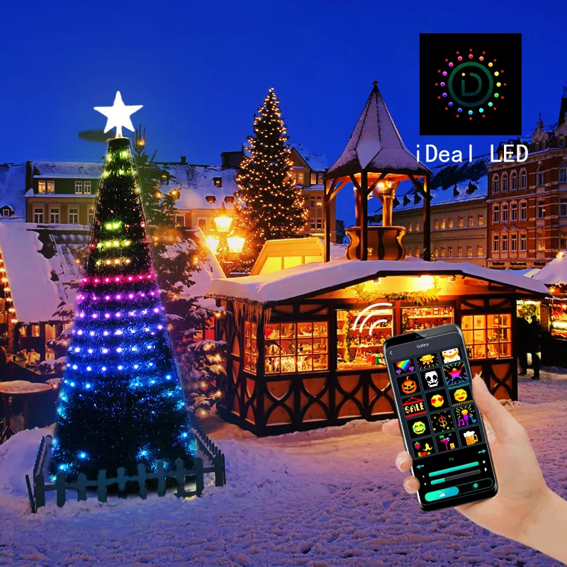 2022 New Built-in Pattern Mobile App Control Voice Active Time Setting DIY RGB Programmable Magical Led Christmas Tree Light