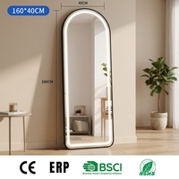 Miroir sur pied LED arqué pleine longueur 160x40cm avec cadre métallique et variateur tactile pour importateurs par Joystar