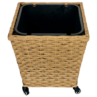 Jardinière portable en rotin PE avec roulettes, pot de fleurs carré en osier pour extérieur, jardinière mobile pour plantes de jardin avec doublure intérieure