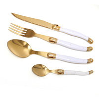 Ensemble de couverts en acier inoxydable plaqué or, ensemble de couverts de luxe léger avec couteau, fourchette et cuillère pour steak, salade, soupe, en stock