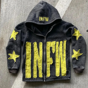Felpa con Cappuccio con Zip in French Terry Pesante 100% Cotone, Personalizzata, Effetto Vintage Distressed, Lavaggio Acido, Antivento e Traspirante, da <span class=keywords><strong>Uomo</strong></span> - Vendita all'Ingrosso - Product Image 4