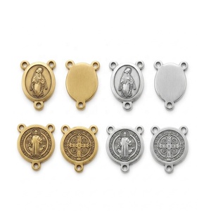 Children's 3-hole Virgin Mary St. Benedict Pendants | 18k PVD Plated Stainless Steel Charms & Medals DIY Catholic <b>Rosary</b> Making - Product Image 1
