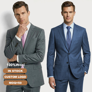 En stock – Ensemble de costume homme <span class=keywords><strong>100</strong></span> % <span class=keywords><strong>laine</strong></span> semi-entoilée, logo personnalisé, formel, simple boutonnage, 2 pièces (<span class=keywords><strong>blazer</strong></span> et pantalon) pour le bureau et les affaires - Product Image 1