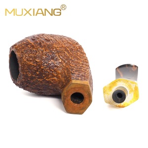 Muxiang Briar Smoking Pipe Bent Type Dark Sandblasted Cumberland Ivory Ring Tobacco Pipe - Product Image 4