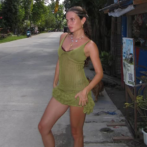 Vestido de Verano de Malla Verde Transparente con Tejido de Ganchillo, Sexy, con Cuello en V, Ajustado, con Volantes, Mini Vestido - Product Image 2