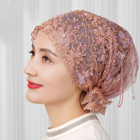 Pañuelos étnicos musulmanes para mujer, pañuelo para la cabeza, sombrero interior, Hijabs, envolturas árabes para la cabeza, gorro turbante con diamantes de imitación, gorro con encaje